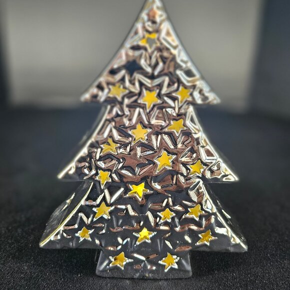 Christmas Mikasa Celebrations Tree LED Lantern Ceramic Silver Tone 7 Inch - Picture 3 of 14